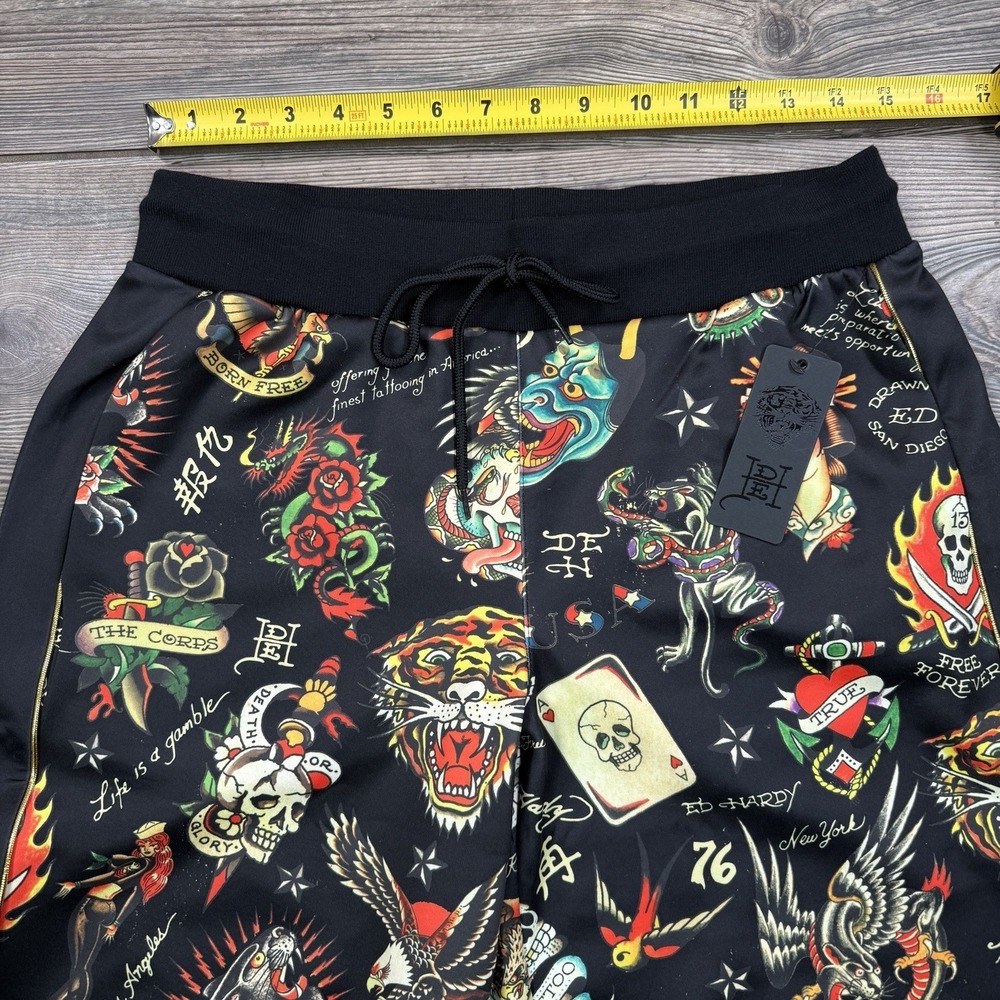 Ed Hardy Flashboard Track Pant Black Gold Embroidered Size Medium Tiger Skull‎ - Picture 8 of 13